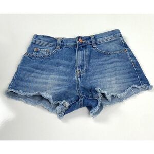 Zara Premium Wash Trafaluc Frayed Jean Shorts Womens Size 2 Blue Casual Summer